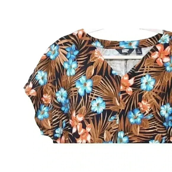 Lands End Mumu Dress Size Large 14-16 Multicolor Floral Tropical Cotton Stretch - Picture 7 of 15